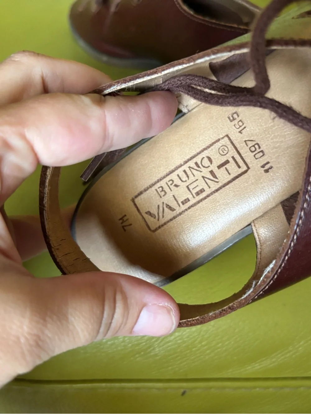 Vintage Bruno Valenti Brown Leather Lace Up Cutout Sandals Made in Brazil Size 7